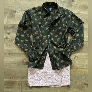 Salty Dog Fishing Shirt | Men’s L | Olive Lure Print Button Down | Vintage